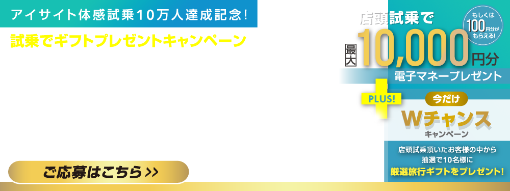 アイサイト体感試乗10万人達成記念！試乗でギフトプレゼントキャンペーン　7月25日（木）～9月16日（月・祝）